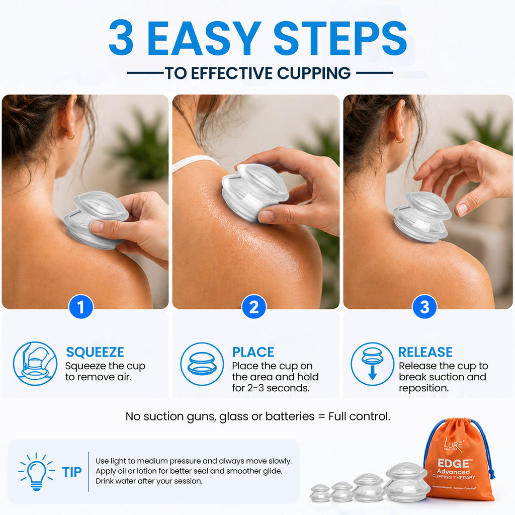 EDGE Silicone Cupping Therapy Massage Set Blue, 4 Cups