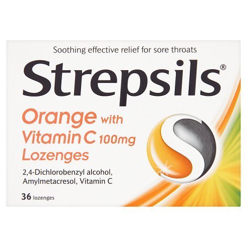 Strepsils Orange with Vitamin C 100mg 36 Lozenges by Strepsils