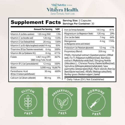 VITAL NUTRITIVE Vital Hair Complex – Biotin & Vitamin B Support for Healthy Hair, Skin & Nails (Men & Women)
