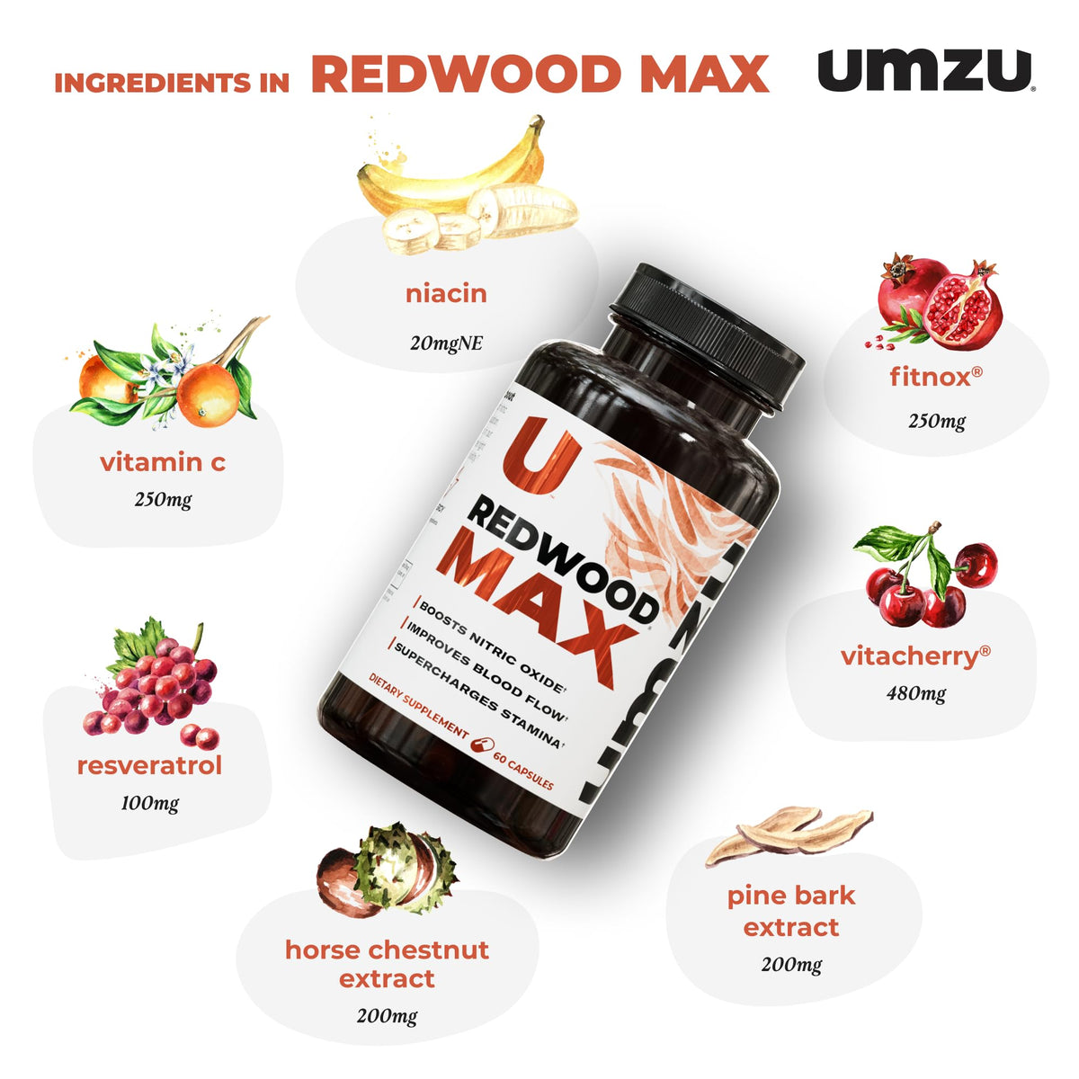 UMZU Redwood Max Nitric Oxide Booster, 1-Month Supply – Advanced Nitric Oxide
