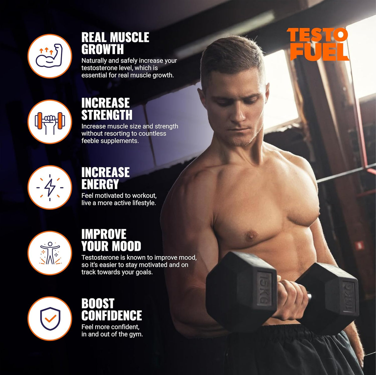 TestoFuel 120 T-Booster Pills – Natural Testosterone Support for Strength, Energy & Muscle Growth