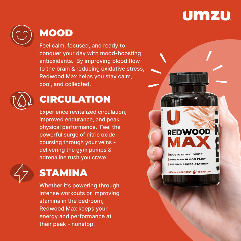 UMZU Redwood Max Nitric Oxide Booster, 1-Month Supply – Advanced Nitric Oxide